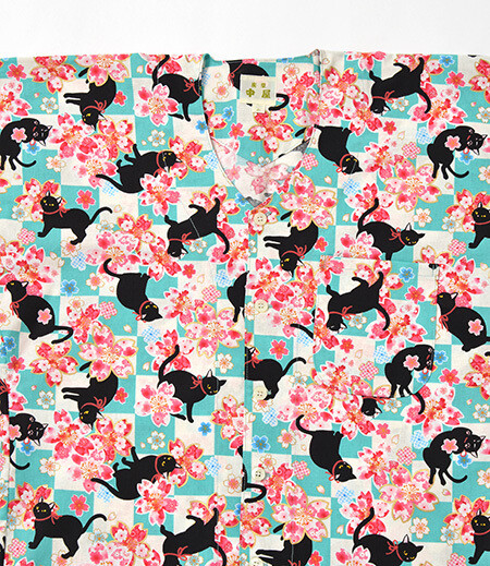 アウトレット鯉口　桜猫市松（緑／さくら）画像2