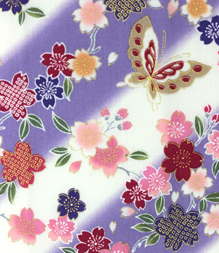 プリント生地　桜と蝶（紫／さくら）画像3