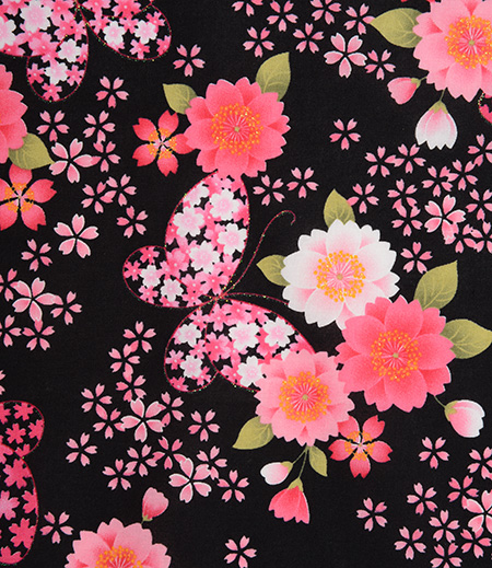 プリント生地　花蝶桜（黒／さくら）画像3