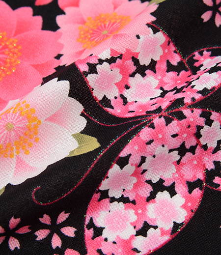 プリント生地　花蝶桜（黒／さくら）画像4