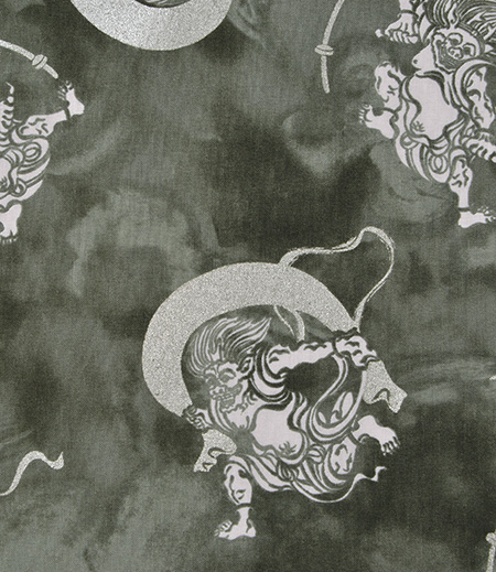 プリント生地　風雷神雲（緑／風神雷神）画像3
