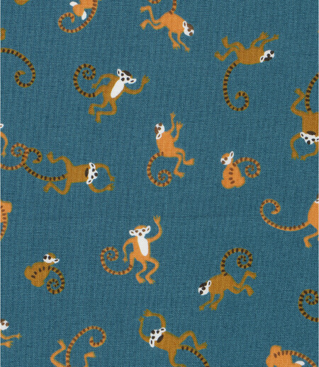 プリント生地　さる（青緑／動物）画像3