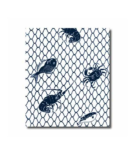 手拭　網に魚（白／網代）画像1