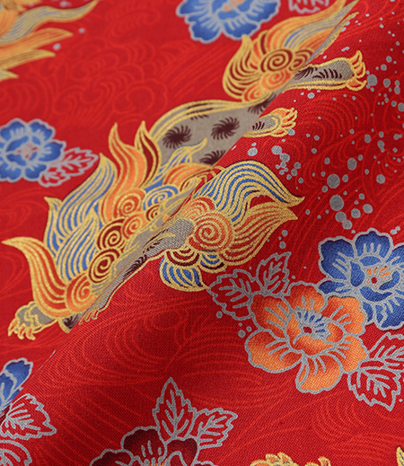 プリント生地　唐獅子（赤／唐獅子）画像4
