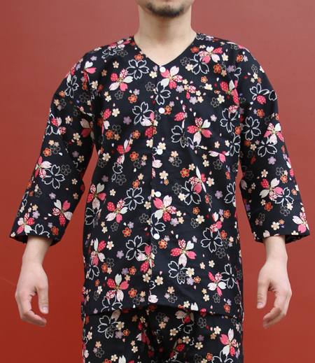 上下組　小紋桜（黒／さくら）画像4