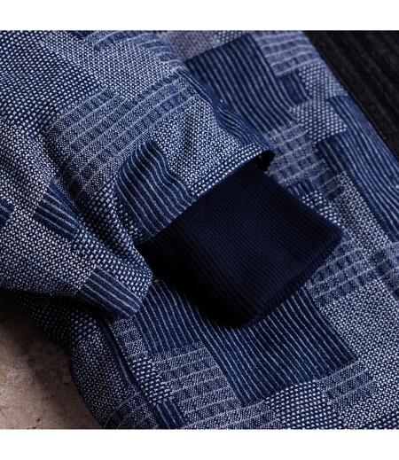 寒風寒波上等デニム半纏さしこ柄風（紺／パッチワーク）画像3