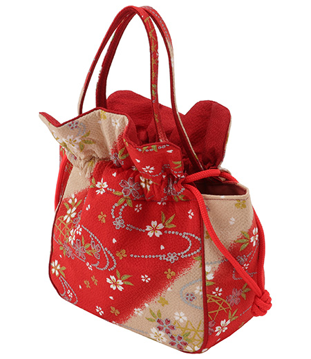 花びら型　手付き巾着バッグ（赤）画像2