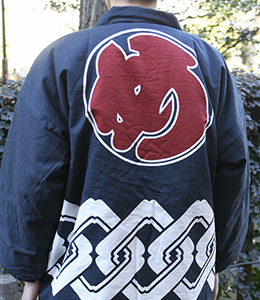 抜染　江戸綿入り袢天（紺／め組）